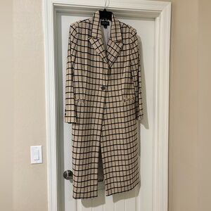 Something Navy windowpane wool blend long coat | tailored | chic neutral plaid